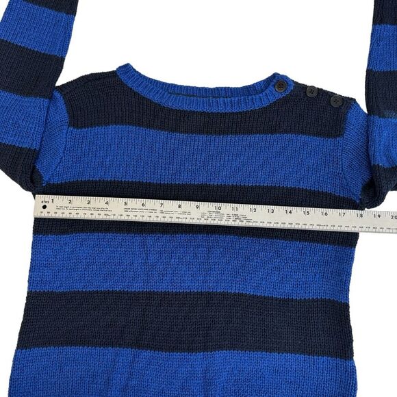 Striped Knit Sweater Button Accent Blue Black Long Sleeve Casual Top - Picture 5 of 6